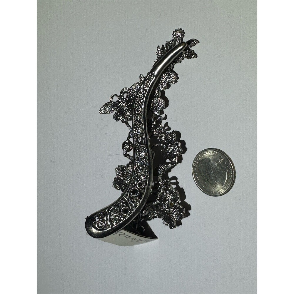 Vintage Cara New York Barrette Hair Clip Silver Crystal Pearl Floral Bridal cute - Picture 2 of 2